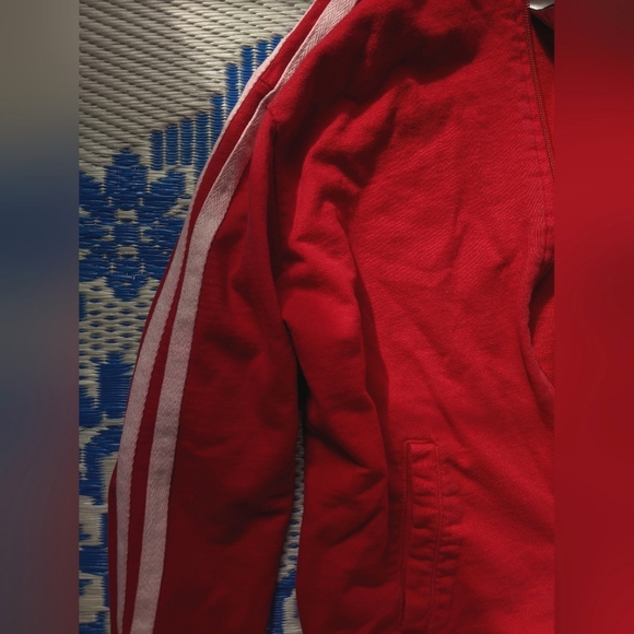 NYL New York Laundry Red with White Stripes 100% Cotton Sporty Zip Up Sweater - Picture 3 of 8